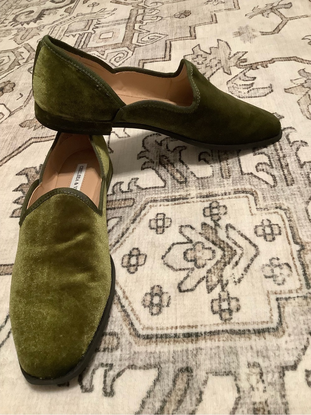 Chelsea & Violet Olive Green Velvet Slip-On Flats - Picture 4 of 6